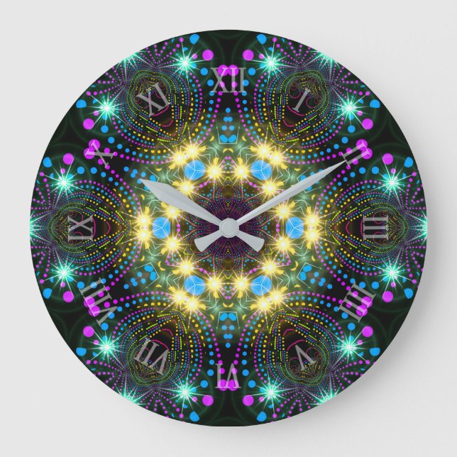 Cool Groovy Blacklight Inspo Star Sparkle Wall Large Clock (Front)