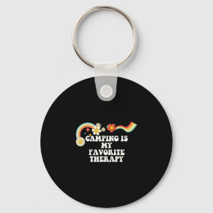 Cool groovy quote camping is favourite therapy keychain