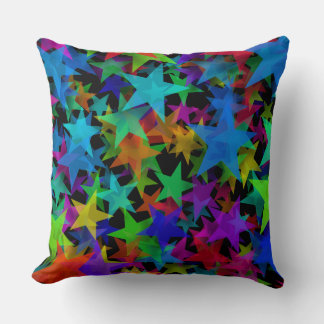 Cool Groovy Rainbow Stars Throw Pillow