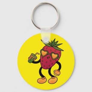 Cool Groovy Strawberry with Heart Sunglasses and D Keychain