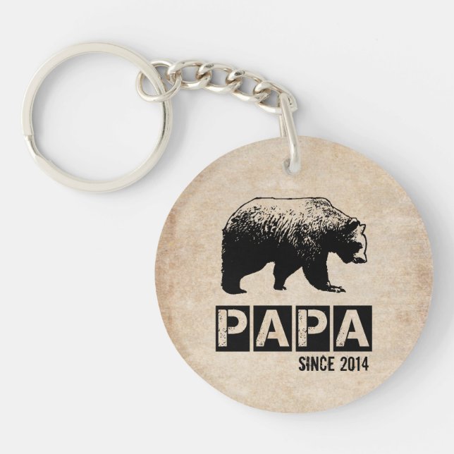 Cool Grunge Papa Since Custom Year Bear Keychain (Front)