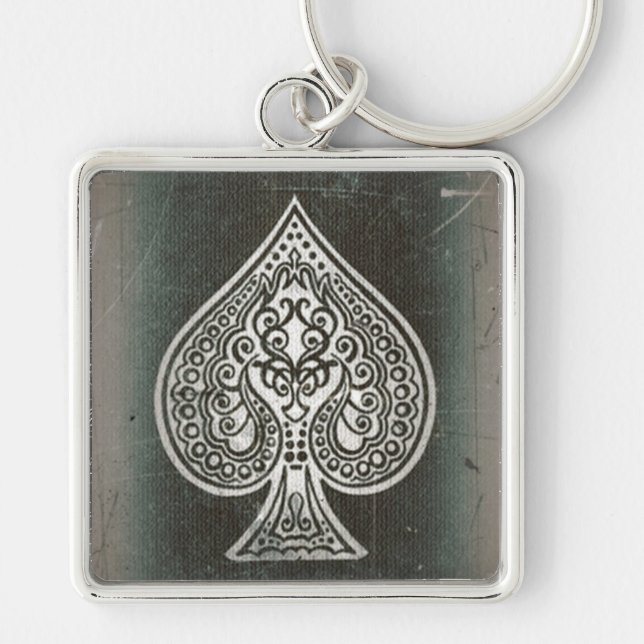 Cool Grunge Retro Artistic Poker Ace Of Spades Keychain (Front)