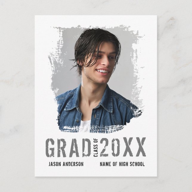 Cool Grunge White 1 Photo Graduate Announcement Postcard (Front)