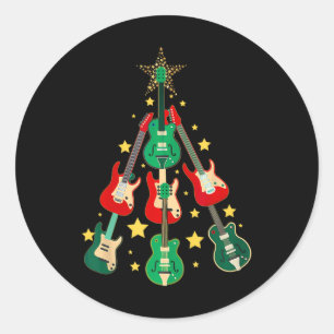 Cool Guitar Christmas Tree Guitar Lovers Christmas Classic Round Sticker