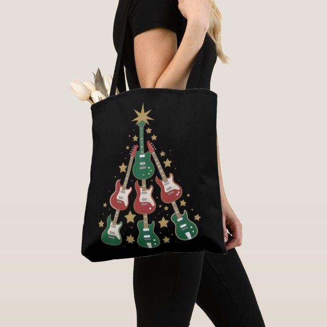 Cool Guitar Christmas Tree Guitar Lovers Christmas Tote Bag (Close Up)