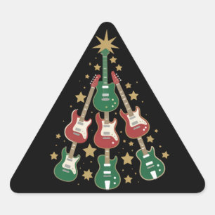 Cool Guitar Christmas Tree Guitar Lovers Christmas Triangle Sticker