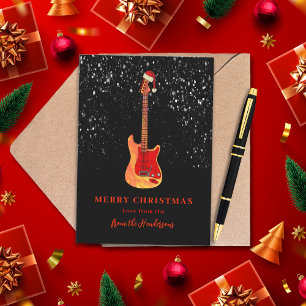 Cool Guitar Merry Christmas Snow Custom  Holiday Card