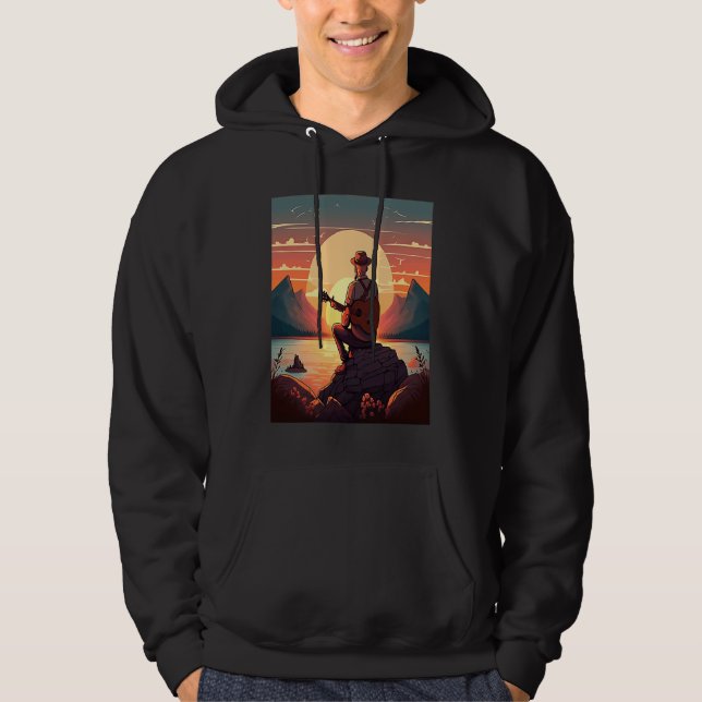 Cool Guitarist Father Dad Playing Guitar In Sunset Hoodie (Front)
