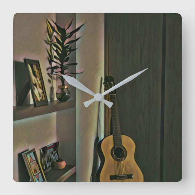 Cool guitarist gift square wall clock (Front)