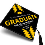 Cool Guy 2024 Graduation Graduation Cap Topper<br><div class="desc">Modern graduation cap topper for him featuring a stylish black background that can be changed to any colour,  a graduate cap,  2 cool yellow stripes,  the saying "he believed he could so he did",  the students name,  the high school/college,  and class year.</div>
