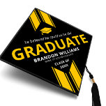 Cool Guy 2025 Graduation Graduation Cap Topper<br><div class="desc">Modern graduation cap topper for him featuring a stylish black background that can be changed to any colour,  a graduate cap,  2 cool yellow stripes,  the saying "he believed he could so he did",  the students name,  the high school/college,  and class year.</div>