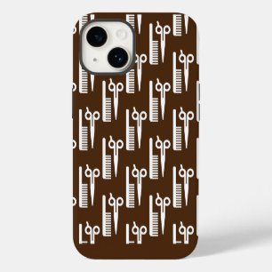 Cool Hair Stylist Brown Background Scissors iPhone 14 Case