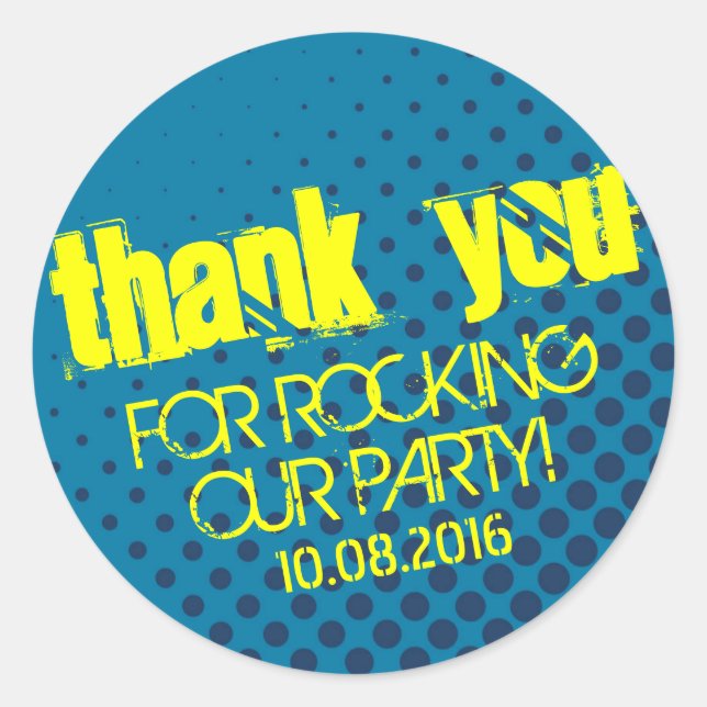 Cool Halftone Party Rock Sticker Yellow and Blue (Front)