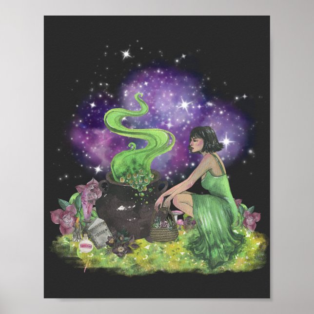 Cool Halloween Beautiful Young Witch With Herbs  Poster (Front)