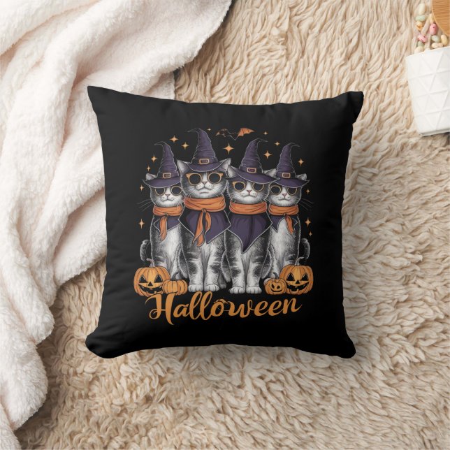 Cool Halloween Cats Gift for Daughter Gift for Her Throw Pillow (Blanket)
