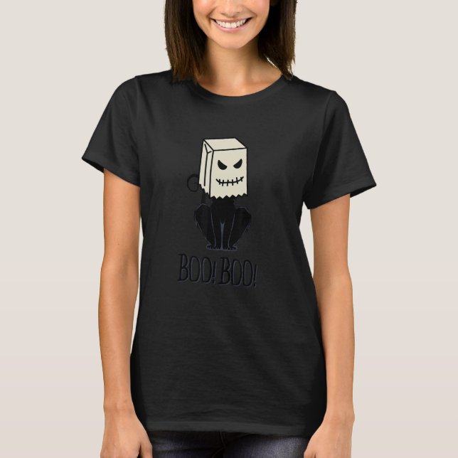 Cool Halloween Meow Boo Boo Cat Illustration Graph T-Shirt (Front)