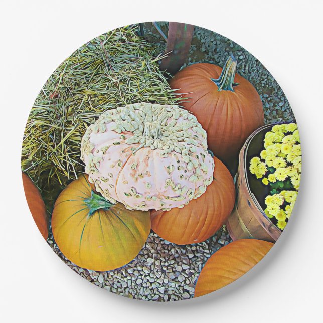 Cool Halloween Pumpkins Display Party Paper Plates (Front)