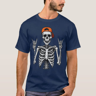 Cool Halloween Punk Rock Skeleton Cap Skater Rocke T-Shirt