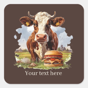 Cool hamburger cow customizable  square sticker