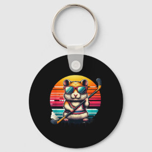 Cool Hamster Field Hockey Player Team  Keychain
