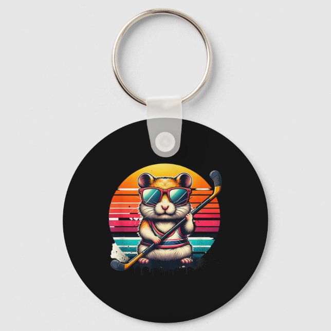 Cool Hamster Field Hockey Player Team  Keychain (Front)