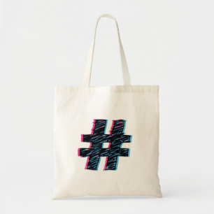 Cool Hand Drawn 3D Effect Hashtag Symbol Tote Bag