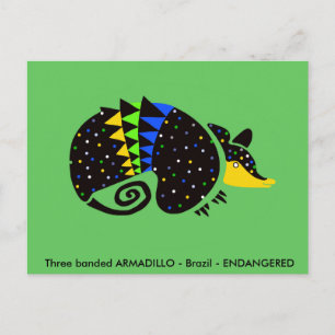 Cool hand drawn ARMADILLO -Animal lover -Green Postcard