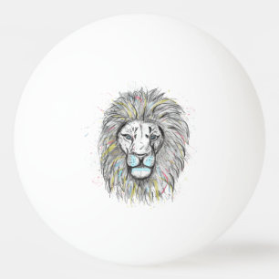 Cool hand drawn sketch and watercolor Lion design Ping Pong Ball