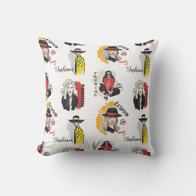 Cool Hand Drawn Sketches of Women's Fashion Throw Pillow (Front)