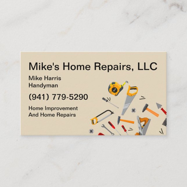 Cool Handyman Services Tools Design Business Card (Front)