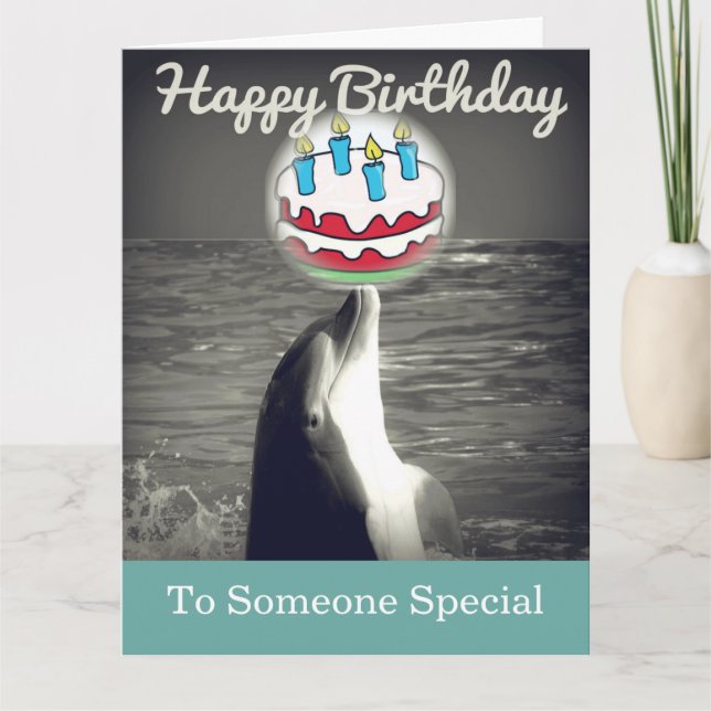 Cool Happy Birthday Dolphin Art Card (Front)