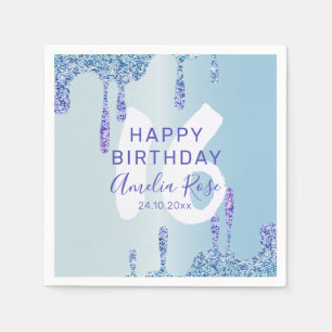 Cool Happy Birthday Ice Blue Glitter Napkin