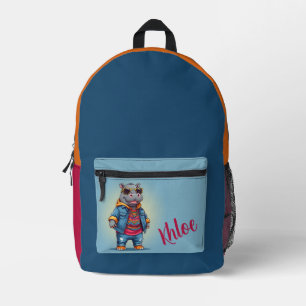 Cool Happy Hippo Personalized  Printed Backpack