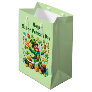Cool Happy Saint Patrick's Day leprechaun Medium Gift Bag