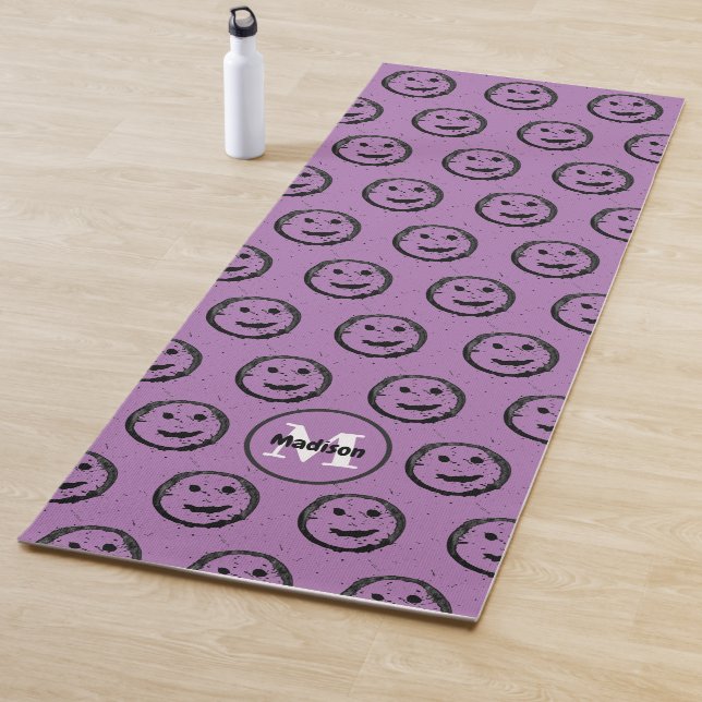 Cool Happy Smilin face pattern lavender Monogram Yoga Mat (In Situ)