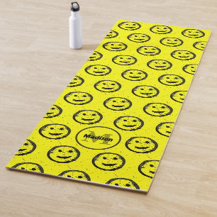 Cool Happy Smiling face pattern yellow Monogram Yoga Mat