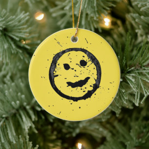 Cool Happy Smiling face yellow Ceramic Ornament