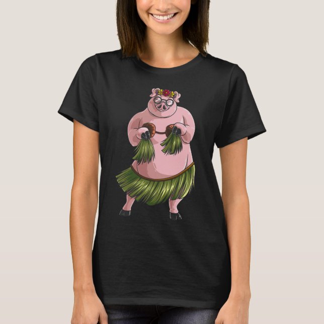 Cool Hawaiian Luau Pig Funny Boar Lover Hula Danci T-Shirt (Front)