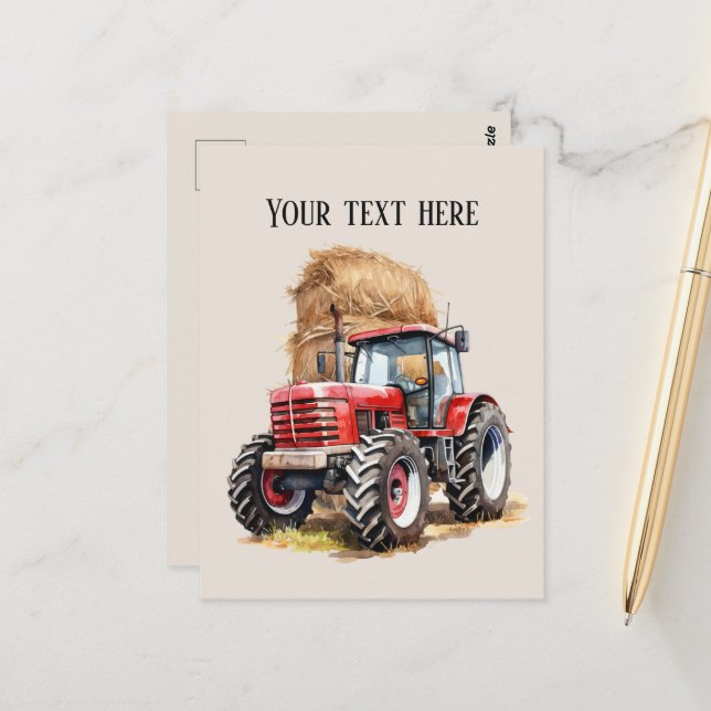 Cool hay and tractor add text Farmers Postcard (Front/Back In Situ)