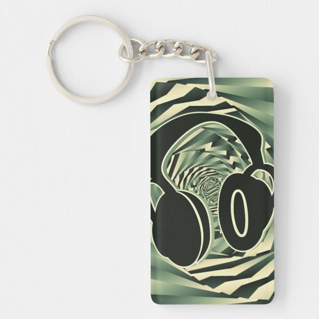 Cool Headphones Green Two Tone Spiral Keychain (Front)