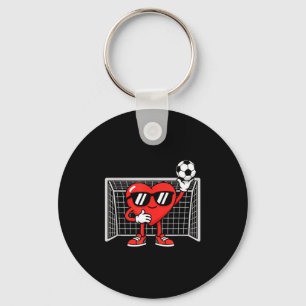 Cool Heart Playing Soccer Kids Valentine Goalkeepe Keychain
