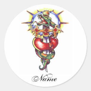 Cool Heart  Sword and Snake  tattoo sticker