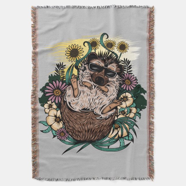 Cool Hedgehog Throw Blanket (Front Vertical)
