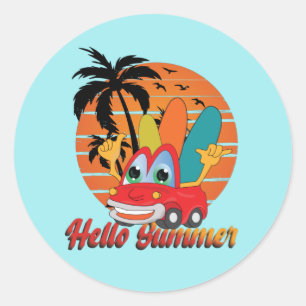 Cool hello Summer surfing  Classic Round Sticker