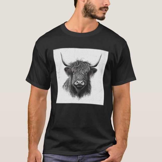 Cool Highland Cow Illustration Black Horn Women Me T-Shirt (Front)