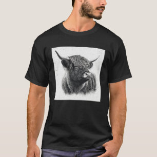 Cool Highland Cow Illustration Black Horn Women Me T-Shirt