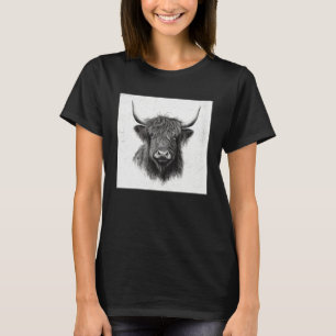 Cool Highland Cow Illustration Black Horn Women Me T-Shirt
