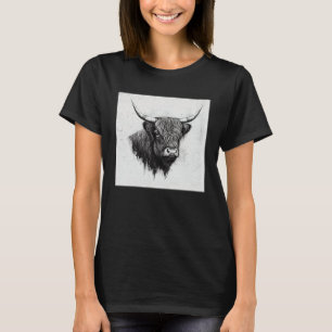 Cool Highland Cow Illustration Black Horn Women Me T-Shirt