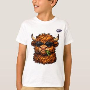 Cool Highland Cow with Sunglasses Kids Tank Top