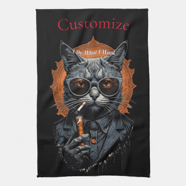 Cool Hip Cat Thunder_Cove Kitchen Towel (Vertical)